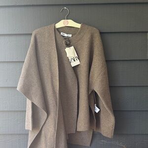 Zara Brown Wool Blend Cape Shawl Top NEW NWT small medium